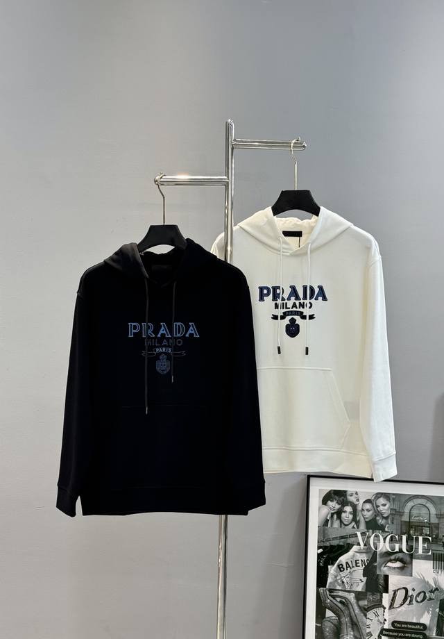 Prada's new 25S Tencel hooded sweatshirt. The classic Prada 3D embroidered heat
