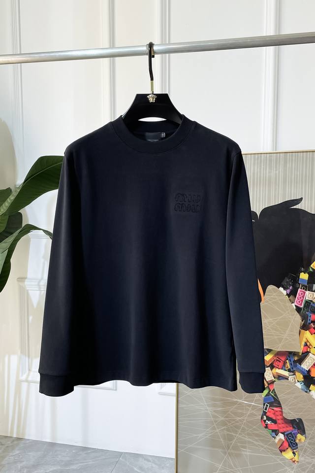 Miusiu 2025Ss autumn hot-selling wide-sleeved T-shirt with a logo design made of