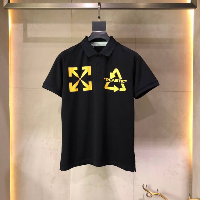 Off, Ss letter pattern laminated lapel polo shirt! Custom-made European cotton f