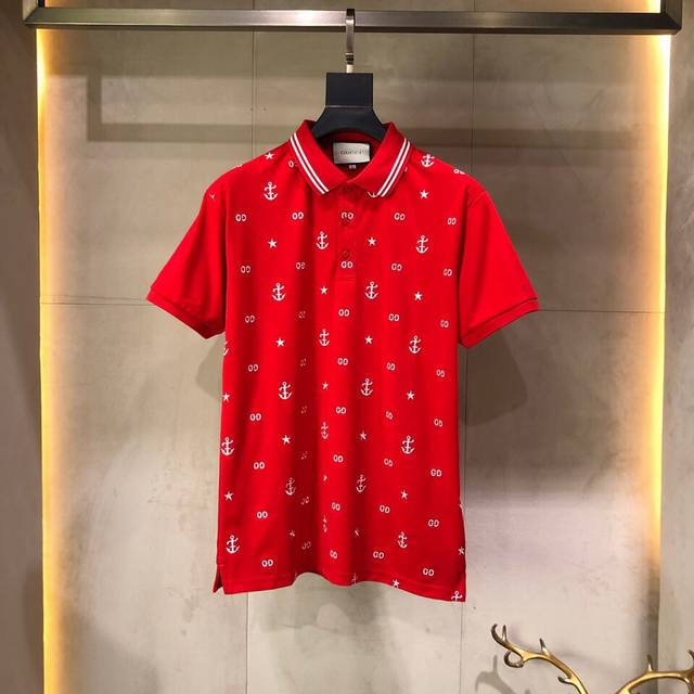 Gu***I Gucci, SS's latest Paris runway style, classic lapel polo shirt, custom-m