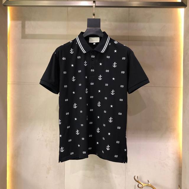 Gu***I Gucci, SS's latest Paris runway style, classic lapel polo shirt, custom-m