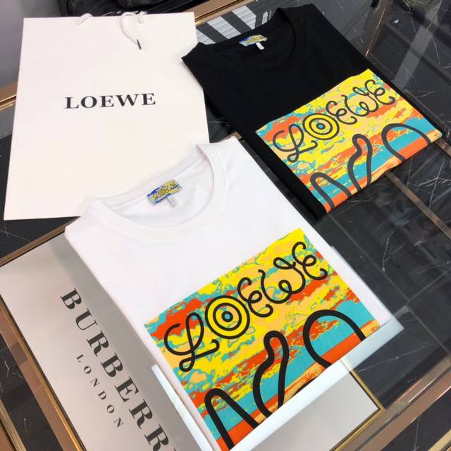 Loewe Unisex! New summer round-neck printed T-shirt for men, retro oil painting,