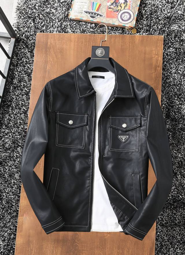 Prada's 2025 spring and autumn new casual leather jacket, the latest fashion cas