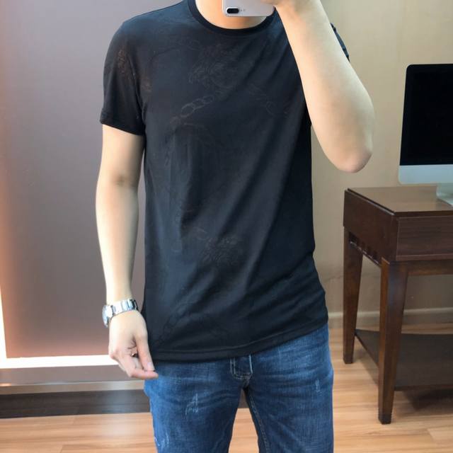 Versace. SS spring/summer new style dark pattern full logo short-sleeved custom