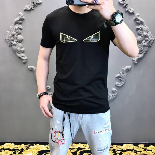 Fd Ss Little Monster Demon Eye T-shirt with leather embroidery 60s double-strand