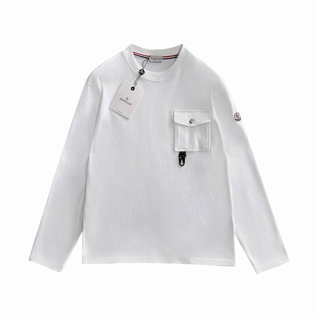 Moncler 2025 new woven pocket patchwork with custom logo. Unisex long-sleeved T-