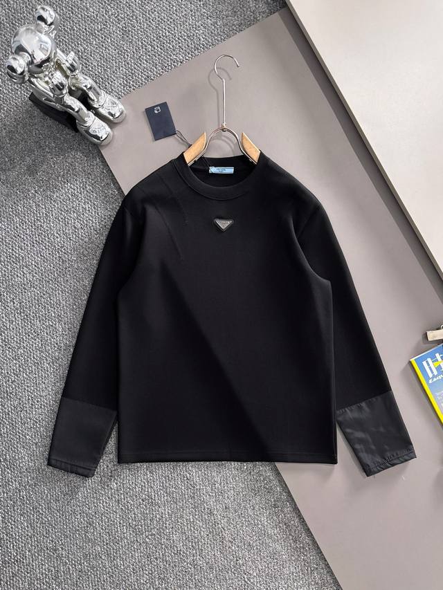 prada 2025 new woven patchwork half-sleeve custom triangle logo unisex long-slee