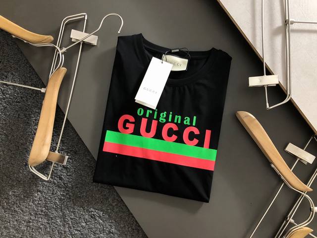 Gucc* 20 top version new color letter printing trendy men's short-sleeved counte