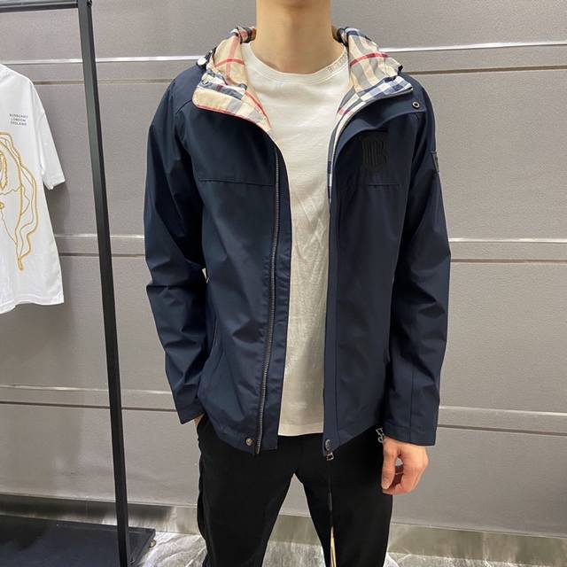 Burberry spring chest brand letter print stand collar jacket, new men's outdoor