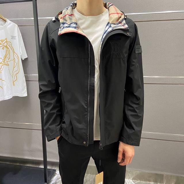 Spring jacket with brand letter print on the chest and stand-up collar, new men