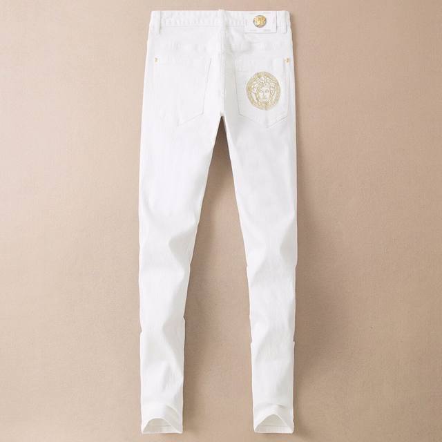 Vers*Ce Summer Thin Embroidered Ripped Jeans! Luxury Italian men's jeans made wi