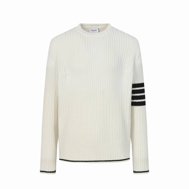 Thom Browne Striped Crew Neck Long Sleeve Sweater for Unisex Off-White Size: SML