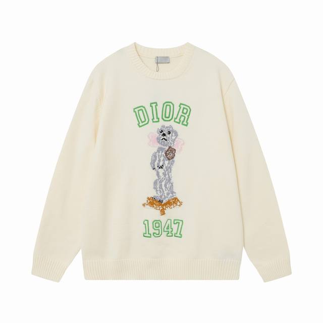 Dior Animal Print Jacquard Crewneck Casual Long-Sleeved Sweater Beige Christan D