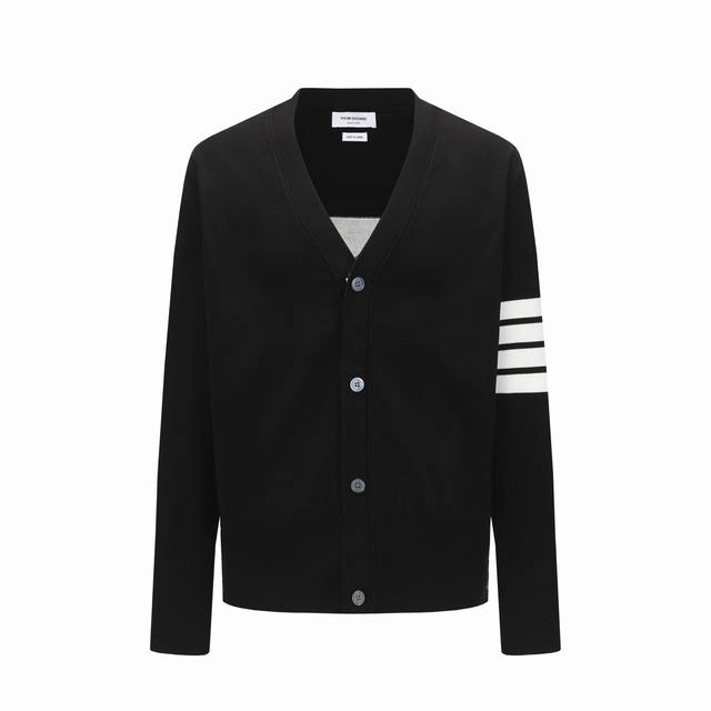 Thom Browne Ss25 Striped Logo V-Neck Single-Breasted Gingerbread Man Long Sleeve
