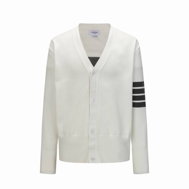 Thom Browne Ss25 Striped Logo V-Neck Single-Breasted Gingerbread Man Long Sleeve