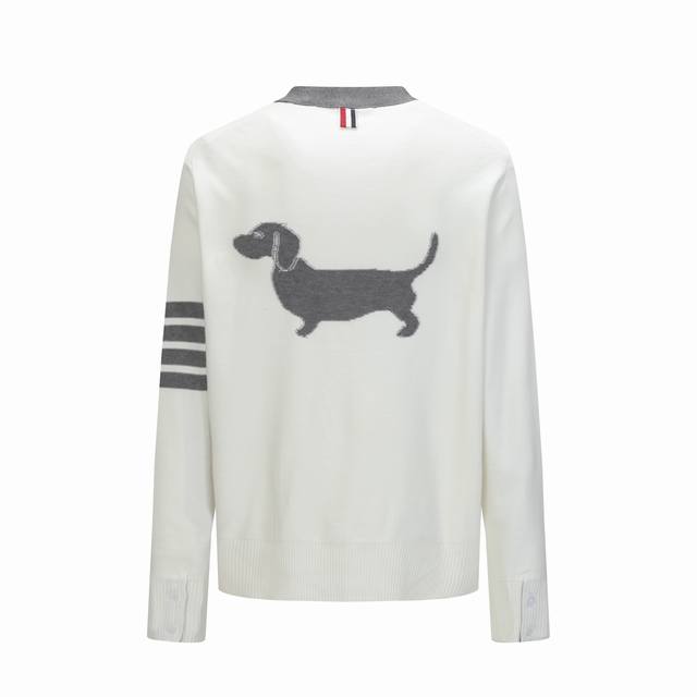 Thom Browne Ss25 Old Money Style Dachshund Print V-Neck Single-Breasted Fitted L