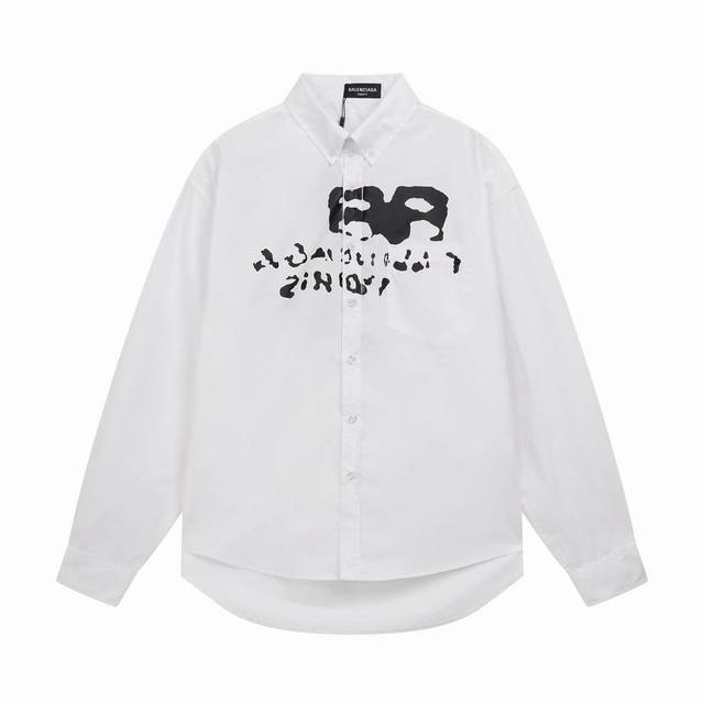 C02# Balenciaga single-breasted casual long-sleeved shirt with printed logo. The