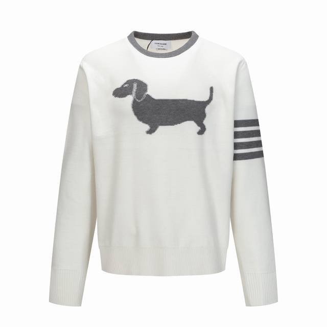 Thom Browne Animal Crew Neck Pullover Long Sleeve Sweater for Unisex, White Size