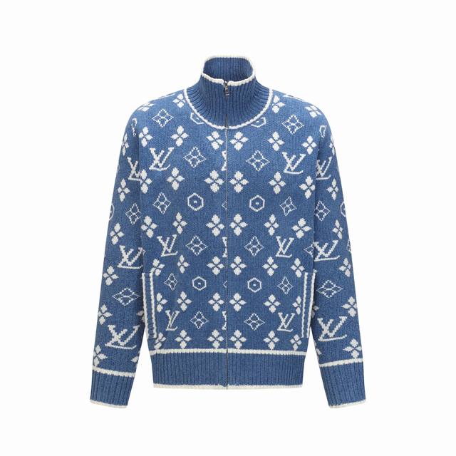 Louisvuitton logo cardigan full-length monogram stand-up collar zipper long-slee