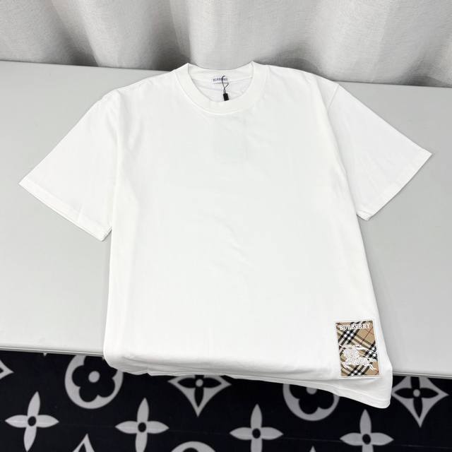 Burberry Logo embroidery heavy craft round neck pullover short sleeve double yar