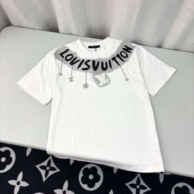 Lv Louis Vuitton 2025 Logo embroidery heavy craft round neck pullover short slee