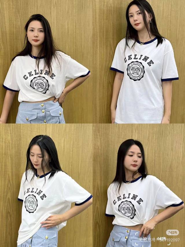 Celine 3D offset logo heavy craft round neck pullover short sleeve double yarn p