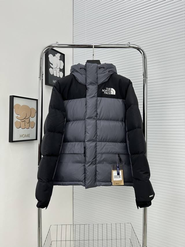 Gray Himalaya Down Jacket Peak Series North Face Splicing Logo Print Zipper Hood