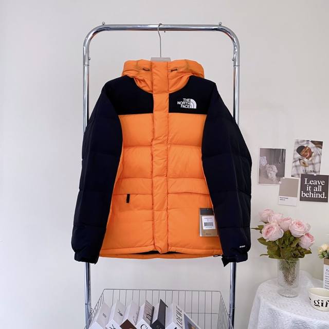 Orange Himalaya Down Jacket Peak Series North Face Splicing Logo Print Zipper Ho