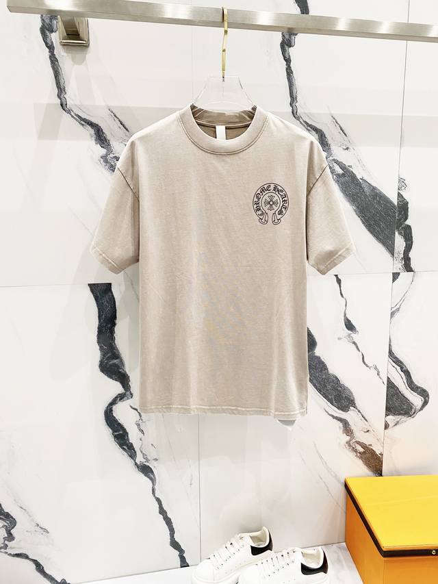 Chrome Hearts 320g washed short-sleeve top. Distressed front and back cross with