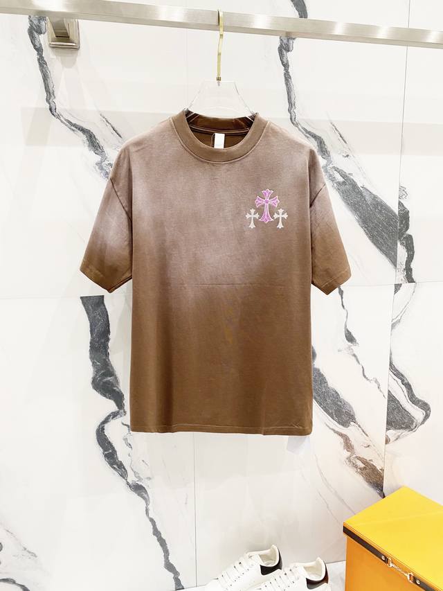 Chrome Hearts 320g washed short-sleeve shirtGold-stamped cross Sanskrit logoOffi