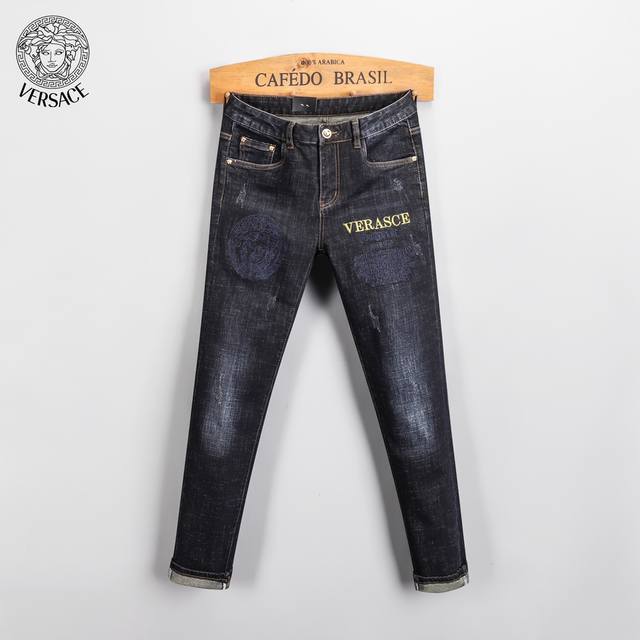Versace Versace's new autumn men's jeans, cool boy trendy brand, slim straight l