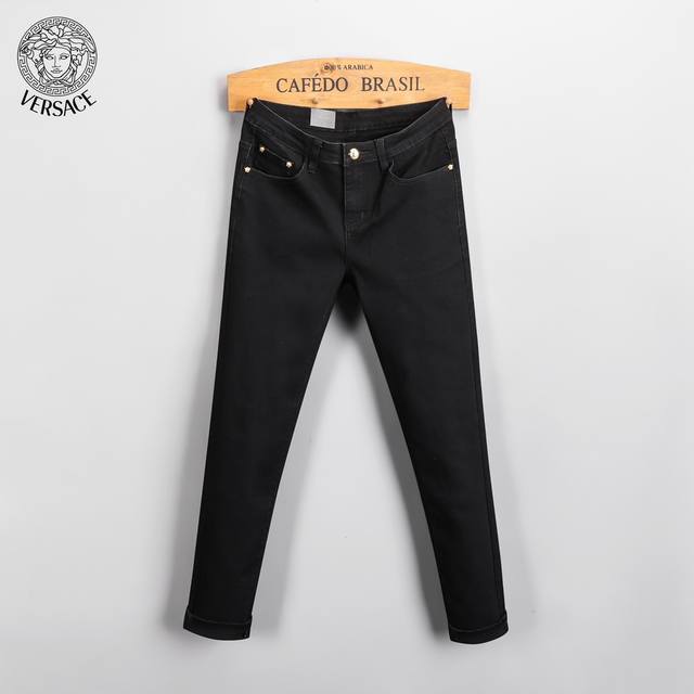 Versace Versace's new autumn men's jeans, cool boy trendy brand, youth slim blac