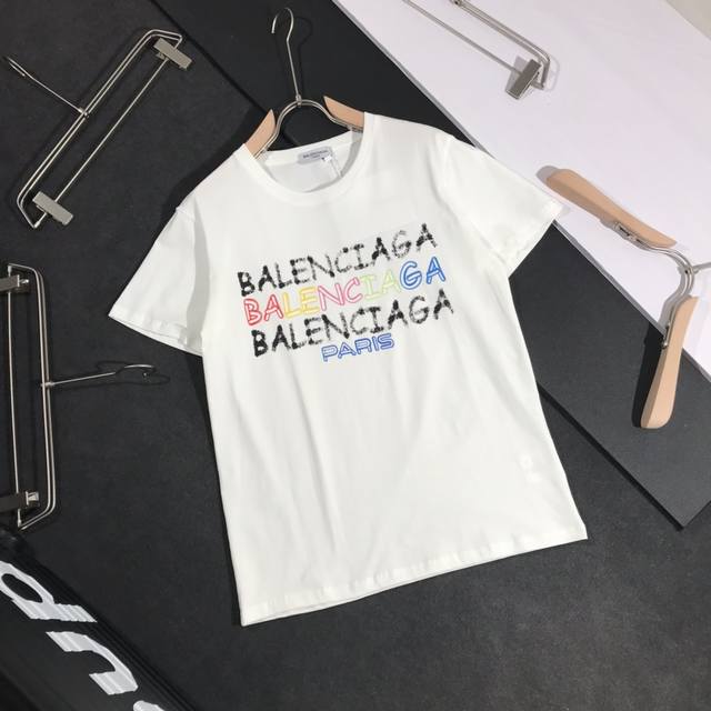 Balenciaga graffiti-inspired rainbow print 20Ss G-net unisex short-sleeved T-sh