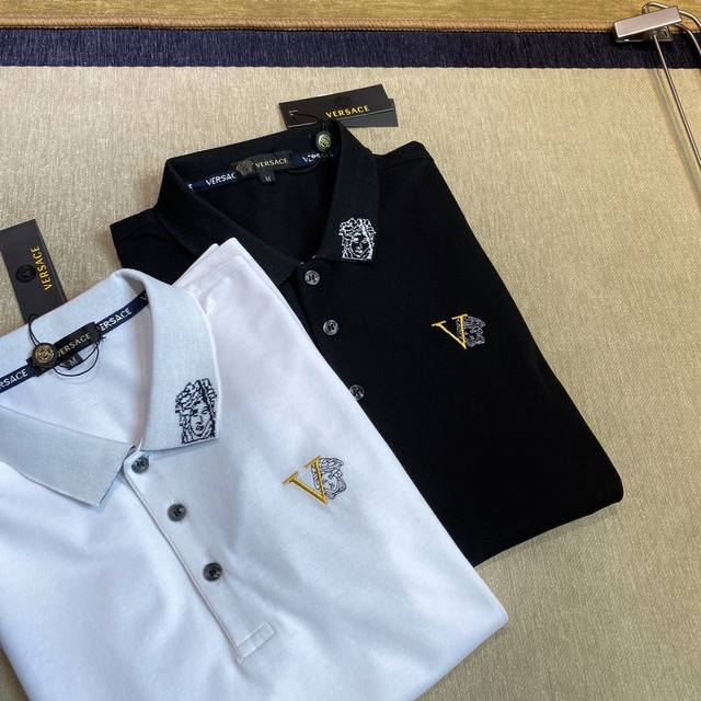 Versace: The latest official men's short-sleeved lapel T-shirt, a super stylish