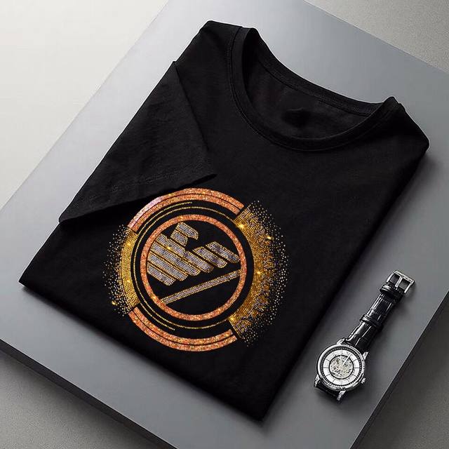 Armani's latest rhinestone short-sleeved crew neck T-shirt (M-4Xl) is a premium
