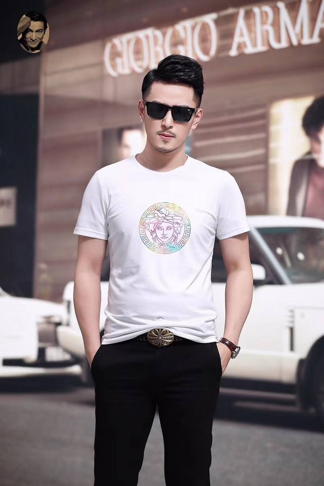 Versace counter new arrival unisex round neck short-sleeved T-shirt couple outf