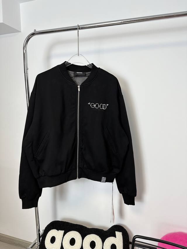 Style number: Hmy167# Goodbran pearl beaded slogan baseball jacket fabric is ma