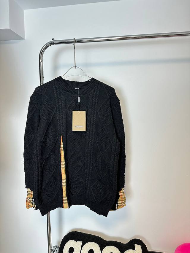 Style number: Hmy60# Burberry plaid patchwork round neck sweater Burberry count