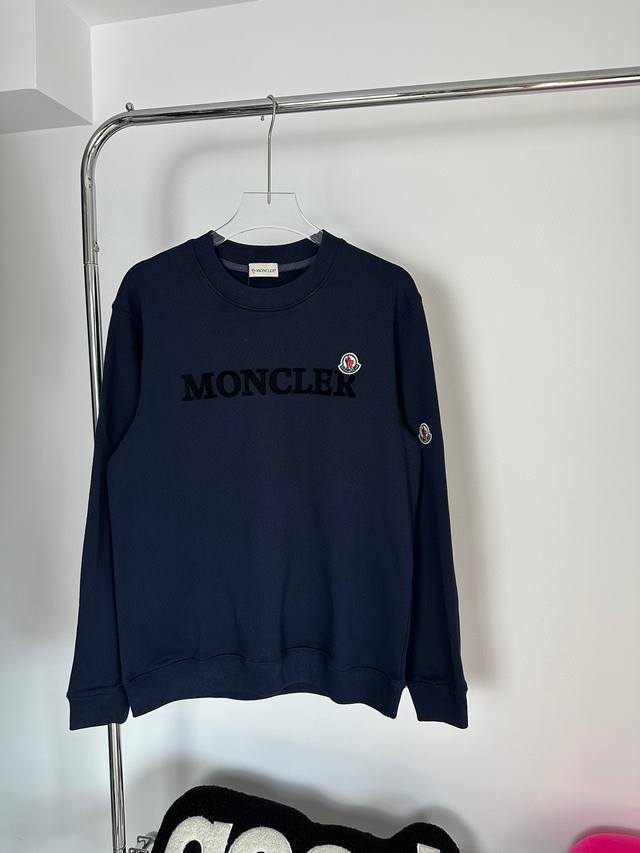 Style number: Hmy154# Moncler flocked letter small logo round neck sweatshirt f