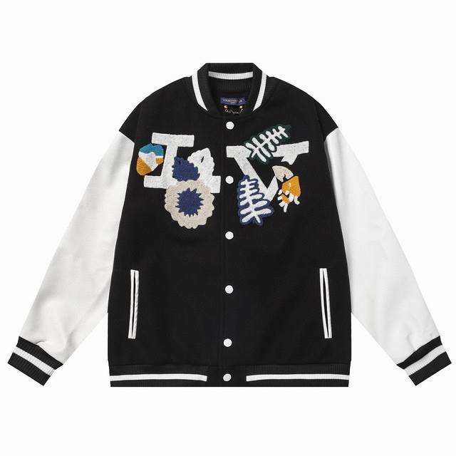 Lv pigeon and peace 10,000-needle embroidered baseball jacket with heavyweight n