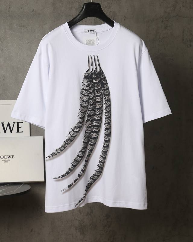 Loewe*LoeweLoewe*Loewe feather print short-sleeved T-shirt- Customized 270g 32s