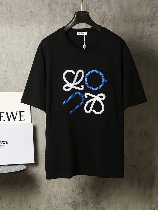 Loewe*LoeweLoewe*Loewe blue and white large logo embroidered short-sleeved T-shi