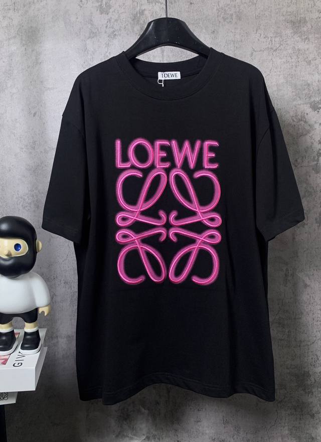 Loewe*LoeweLoewe*Loewe neon fluorescent pink Logo short-sleeved T-shirt- Customi