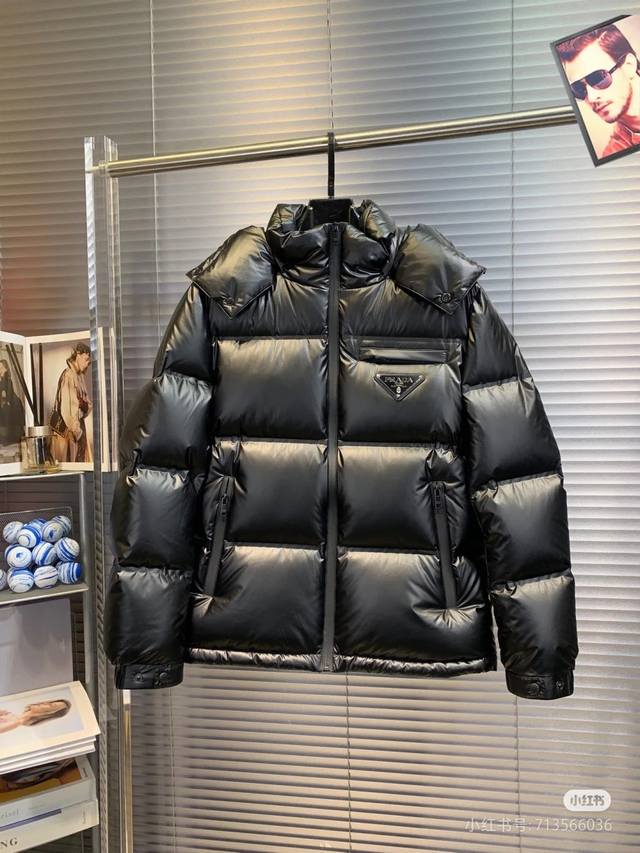 New Prada down jacket. Prada black technology laminated down jacket. High-end c