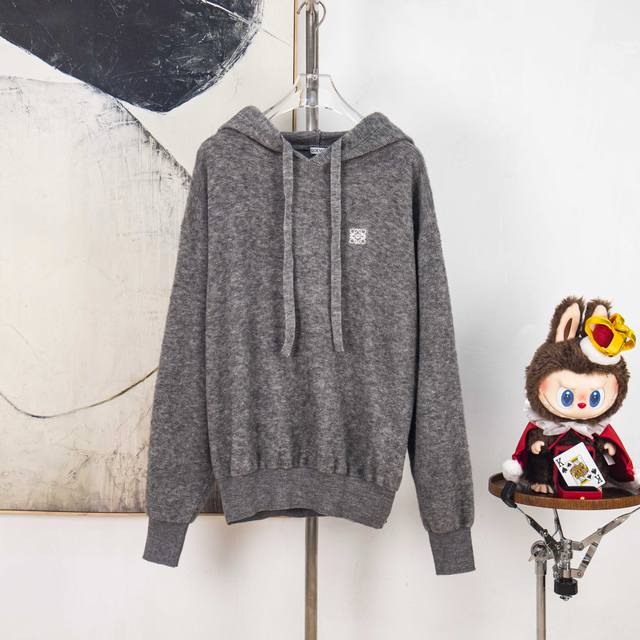 Zp Version [Exclusive] Loewe Embroidered Small Logo Wool Loop Hoodie Fabric: Wov