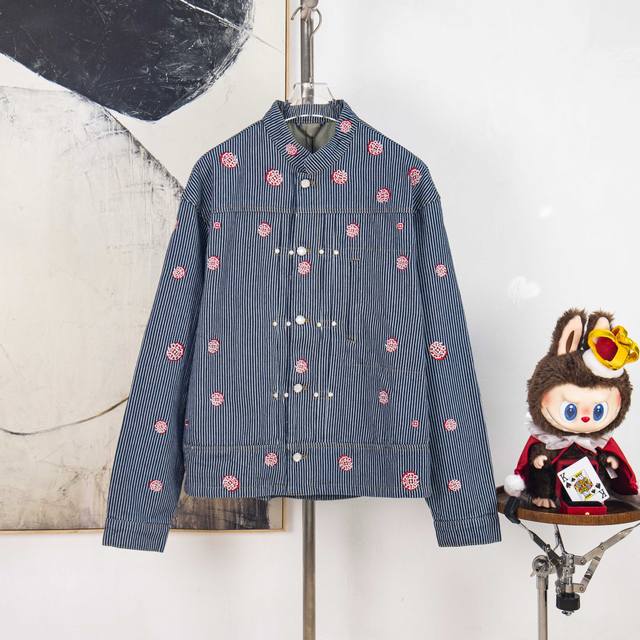 Zp Version [Exclusive] Louis Vuitton Stripe Embroidered Denim Pants. Fabric: 360