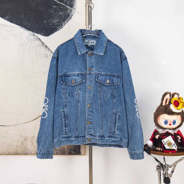 Zp Version [Exclusive] Loewe Laser-Decorated Denim Jacket with Leather Label. Fa