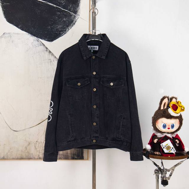 Zp Version [Exclusive] Loewe Laser-Decorated Denim Jacket with Leather Label. Fa