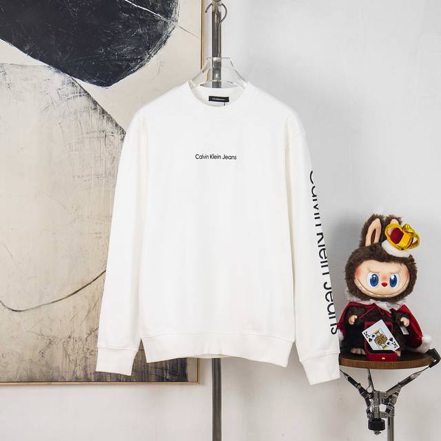 Zp version [Exclusive Supply] Ck classic logo letter arm print round neck sweats