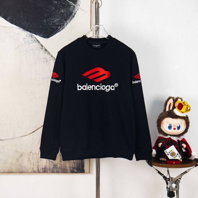 Zp version [Exclusive supply] Balenciaga Paris 3M letter embroidered round neck